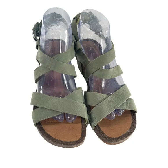 Teva Mahonia Cross Strap Comfortable Leather Wedge Sandals Green size US 9 EU 40 - Picture 2 of 16